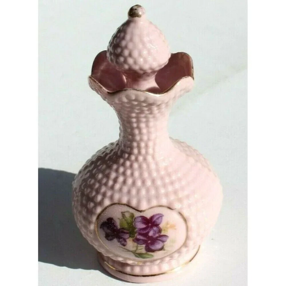 VTG Purple Porcelain HB Bubbled Flower Mini Table Top Creamer / Oil W/ Stopper